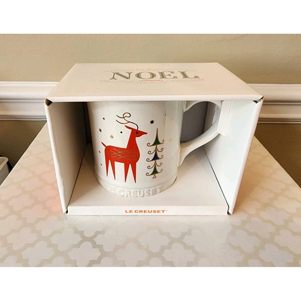 LE CREUSET Noel Collection Christmas Mug Stag Reindeer 14oz White NIB Gift